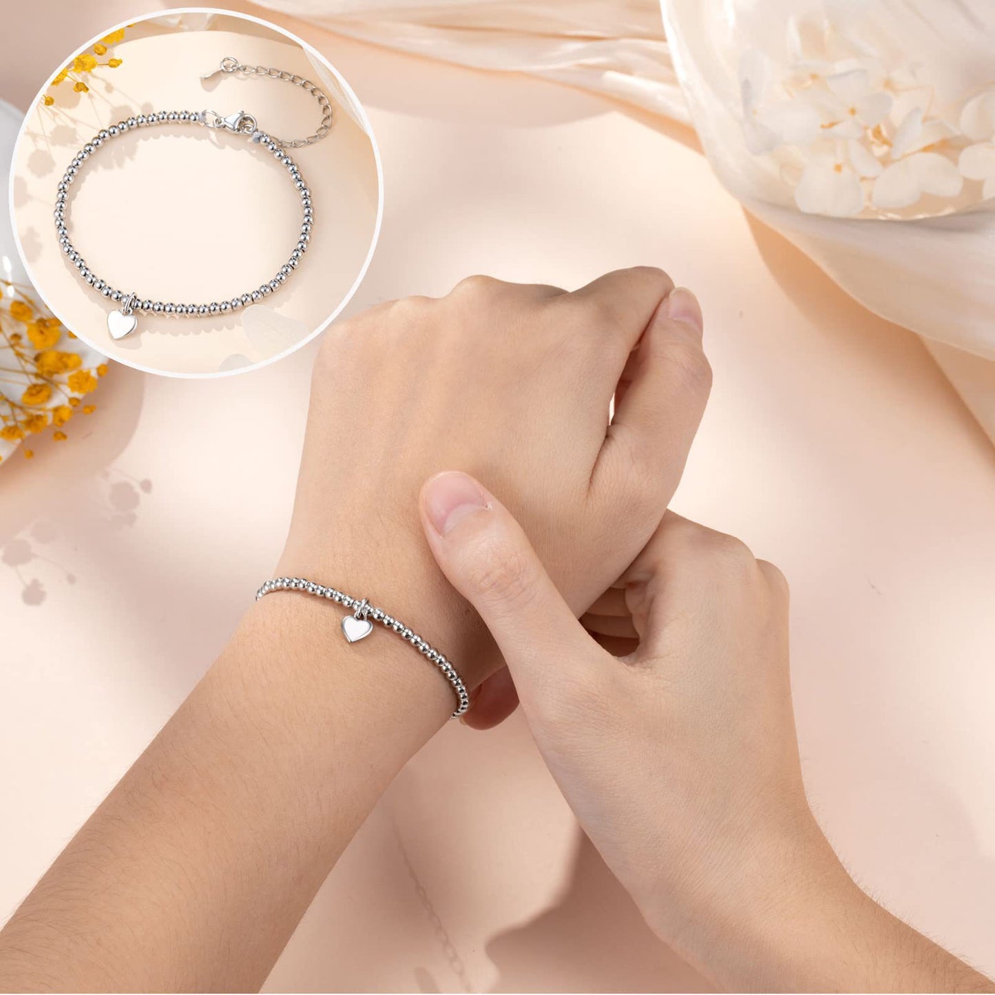 Elegant Heart Shape Titanium Steel Silver Plated Pearl Bracelet for Women