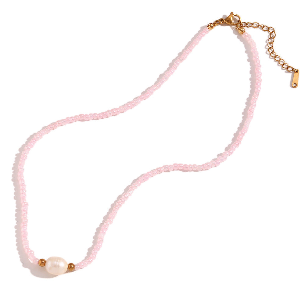 Fashionable Minimalist Geometric Stainless Steel Necklace with Cultured Freshwater Pearl Accents for Women