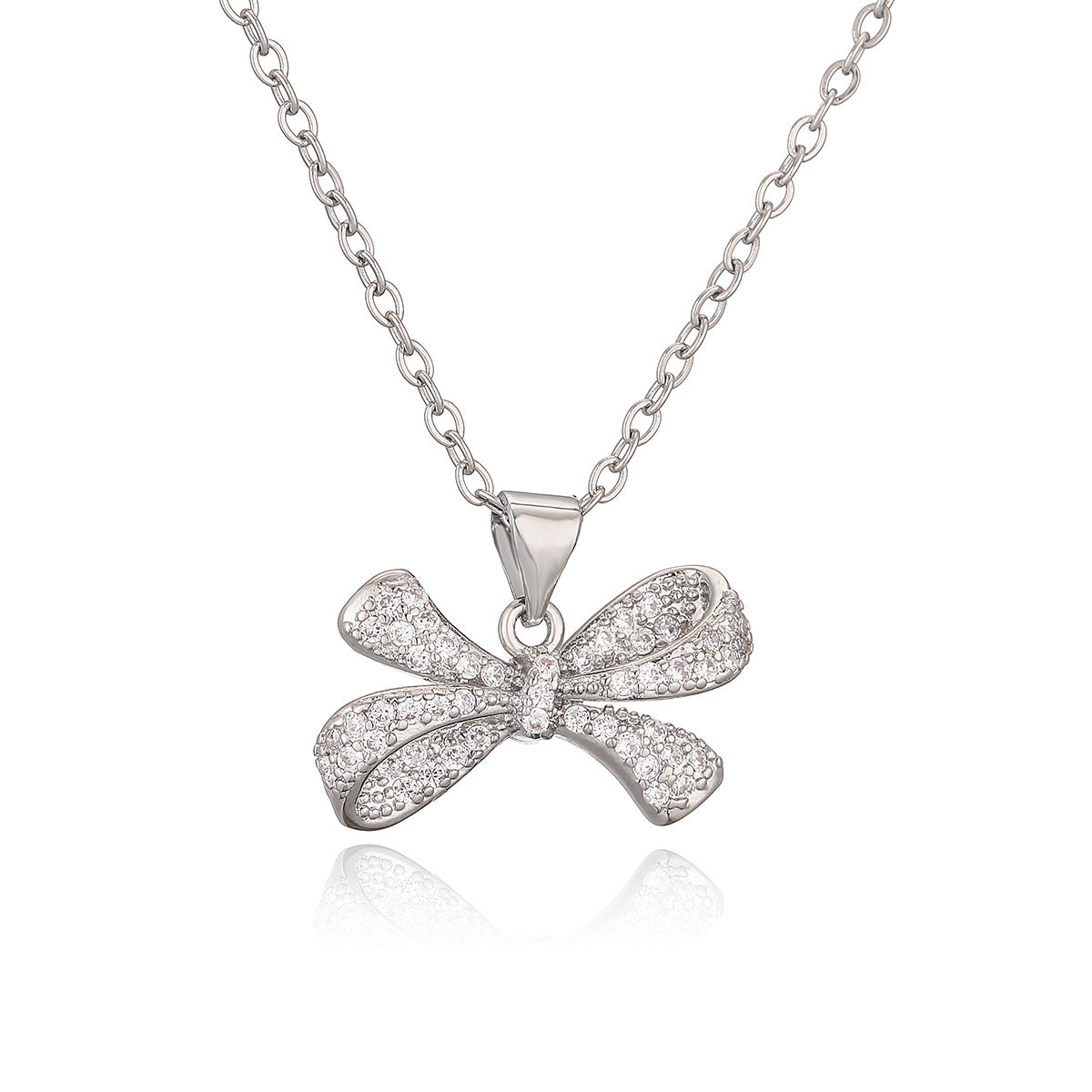 Collana Minimalista da Donna con Pendente a Fiocco in Rame, Placcatura in Oro 18K e Dettagli in Zircone