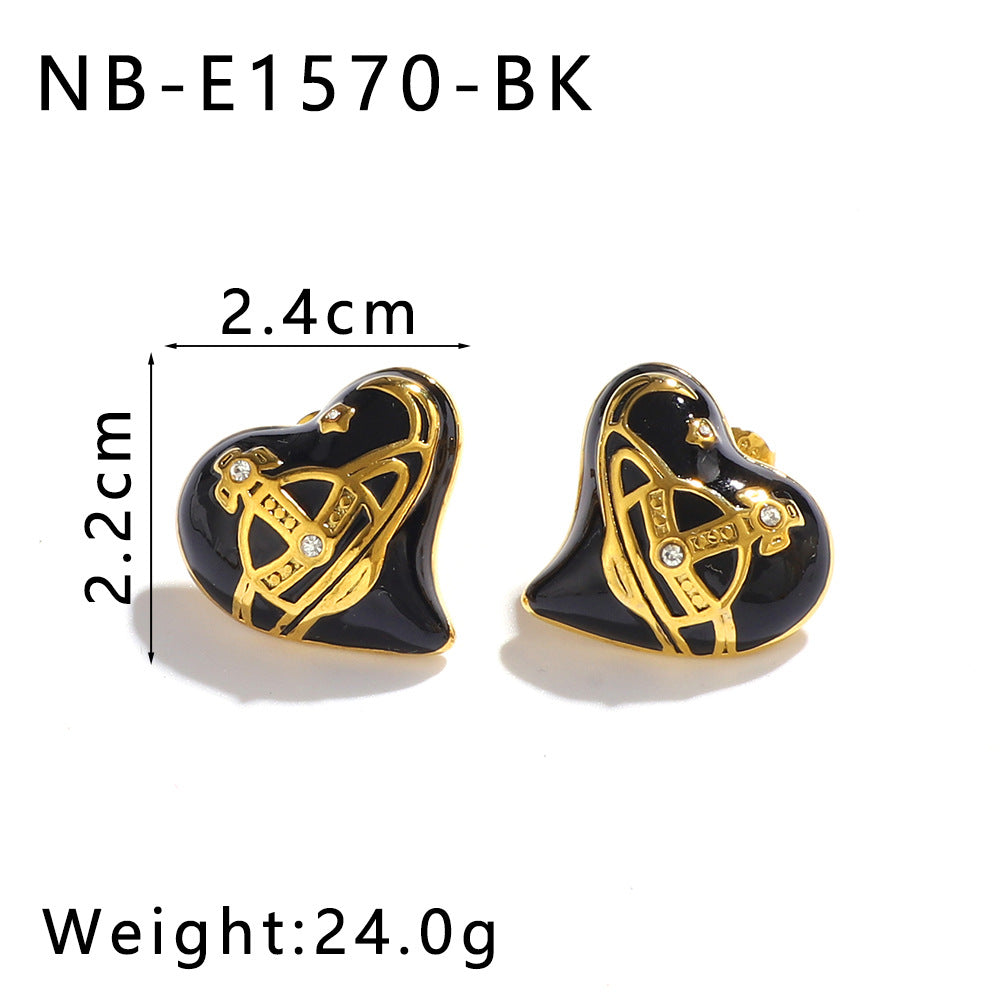 Minimalist Heart-Shaped Stainless Steel Stud Earrings with 18K Gold Plating and Rhinestone Inlay for Women