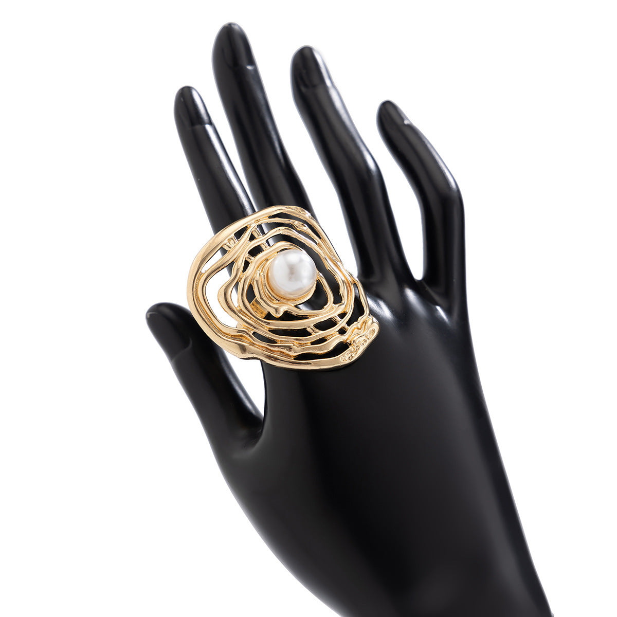 Anello in lega placcato ondulato, geometrico irregolare, vuoto, elegante e casual da donna