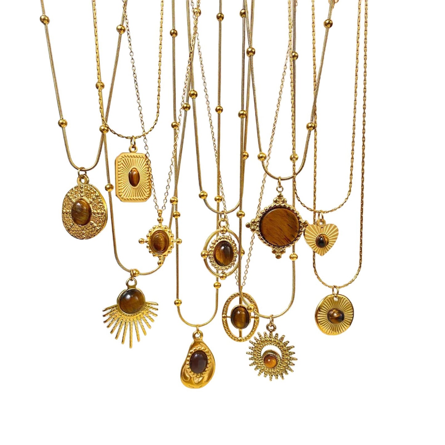 Vintage Geometric Tiger's Eye Titanium Steel Necklace for Women