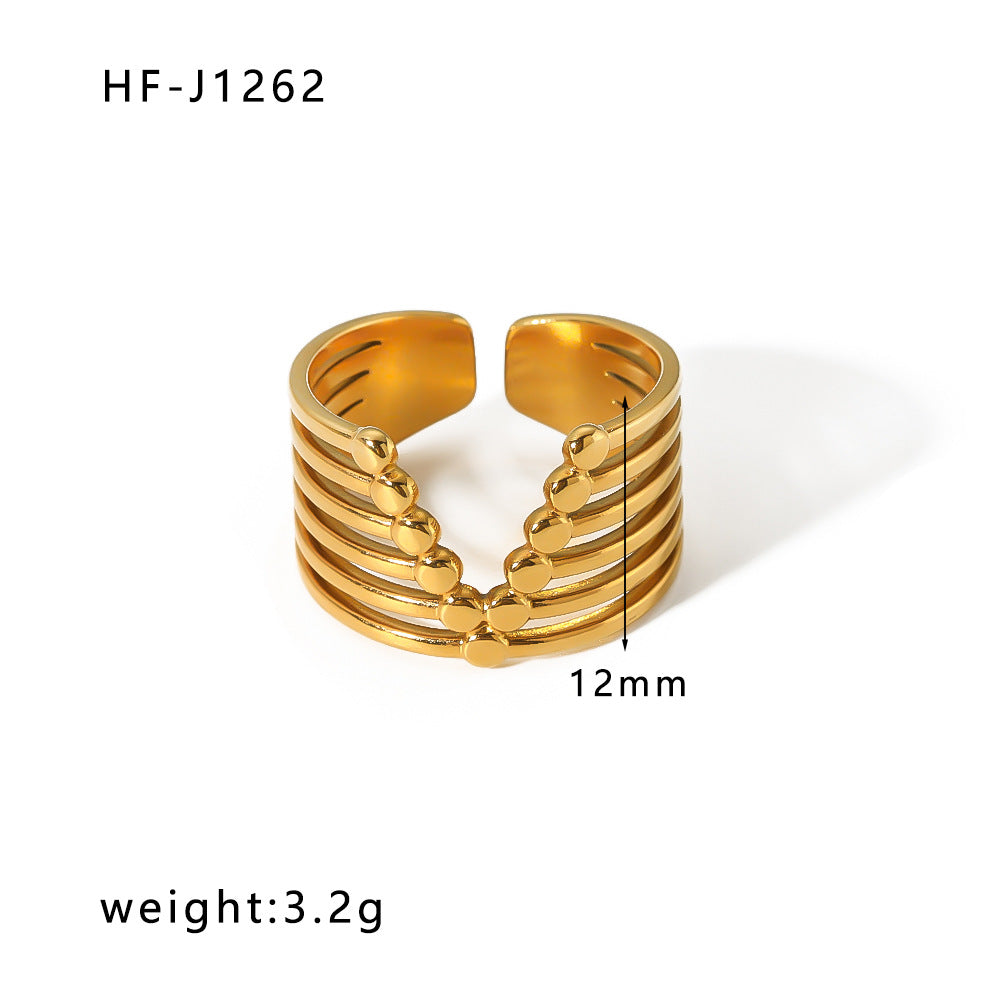 Minimalist Geometric Stainless Steel Ring with 18K Vacuum Plated Finish for Women