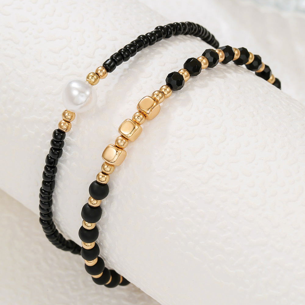 Bohemian Minimalist Geometric Pearl and Brass Beaded Anklet for Women