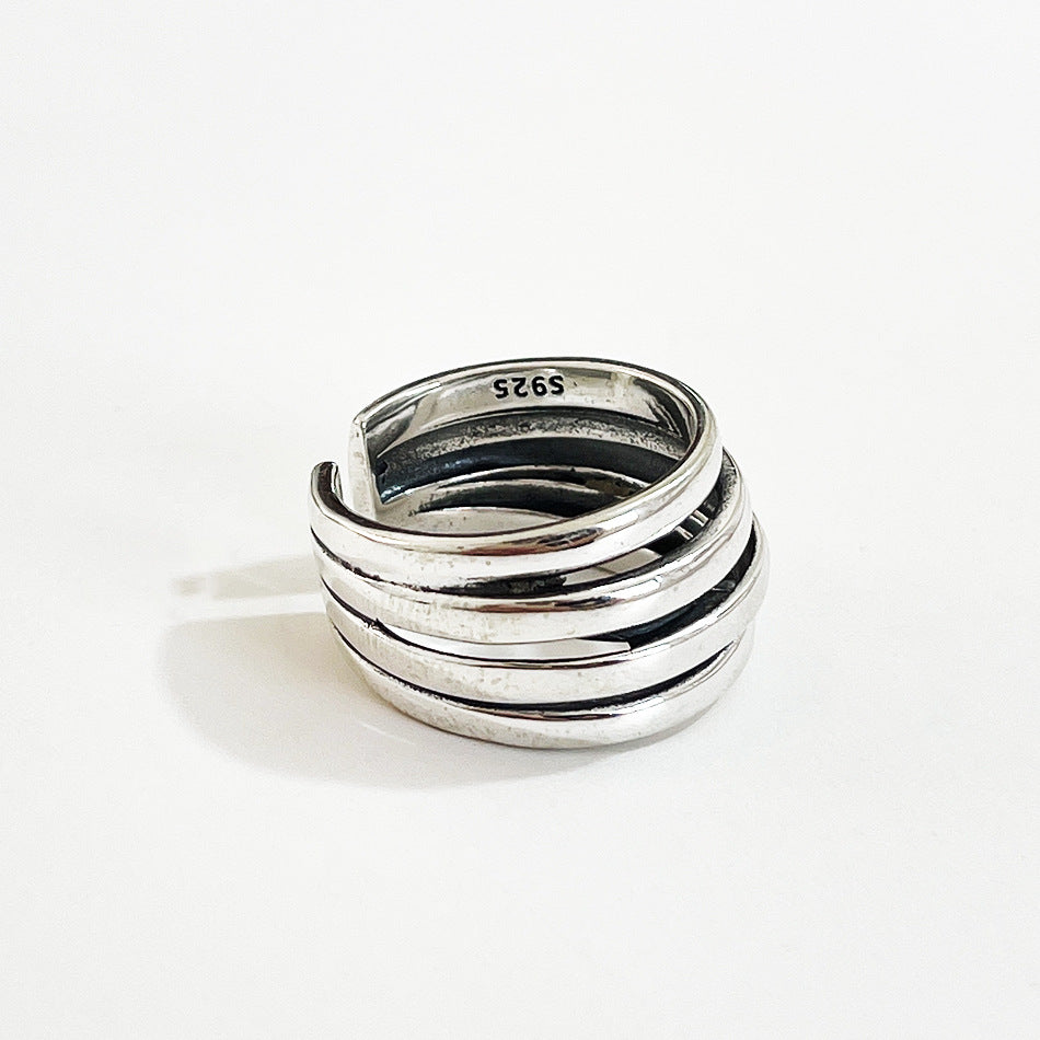Anello da donna vintage in argento sterling 925 a cuore geometrico