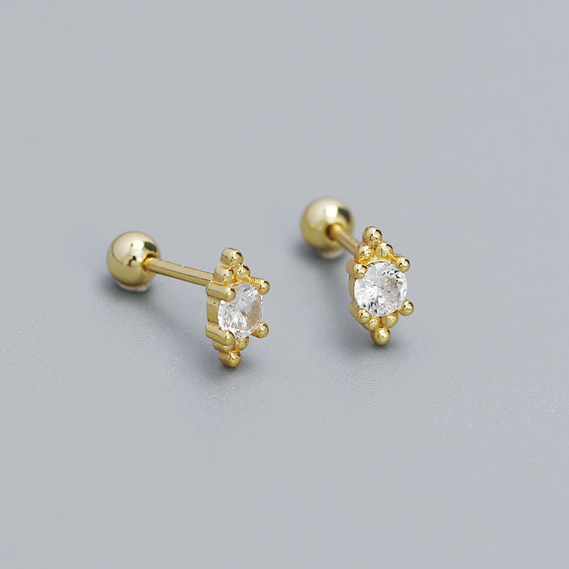 Minimalist 925 Sterling Silver Round Geometric Polka Dot Cubic Zirconia Inlay Stud Earrings