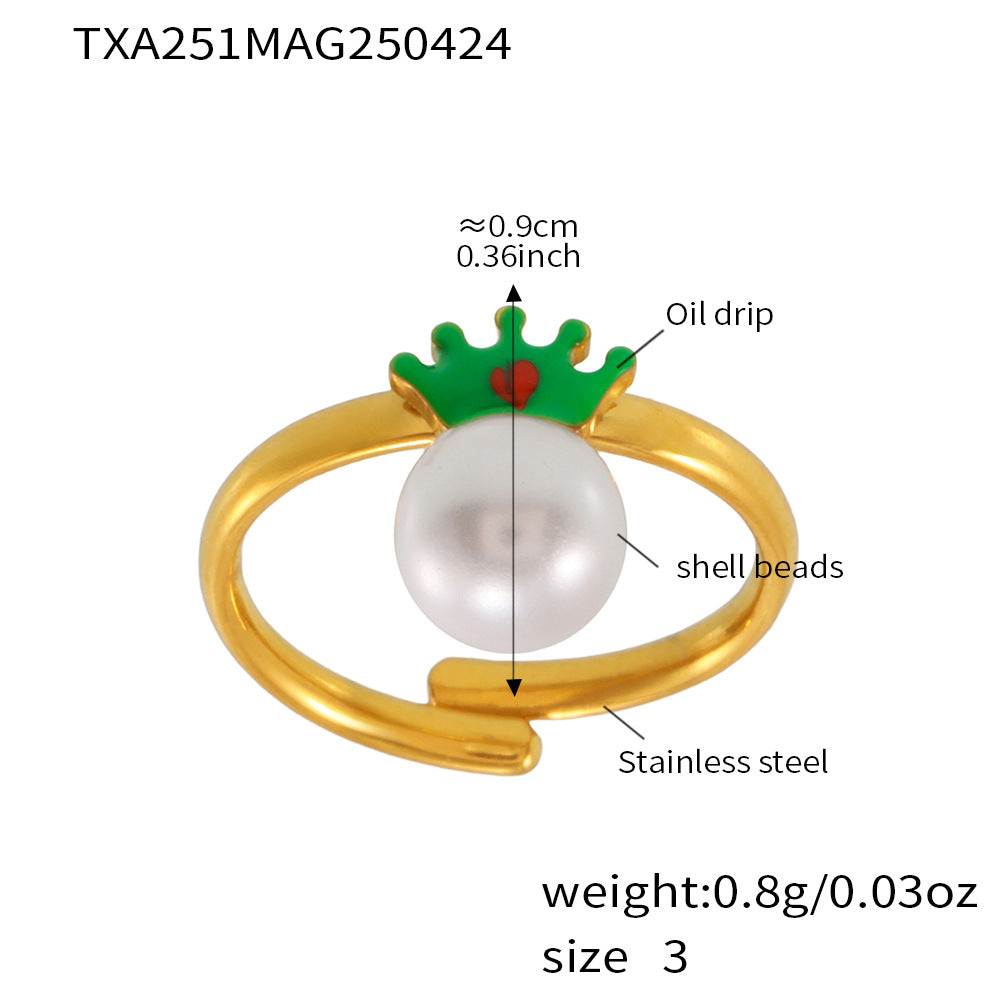 Conjunto de collar de perlas minimalista de moda con forma de corona, cadena de acero inoxidable y colgante de acero de titanio, acabado galvanizado para mujer