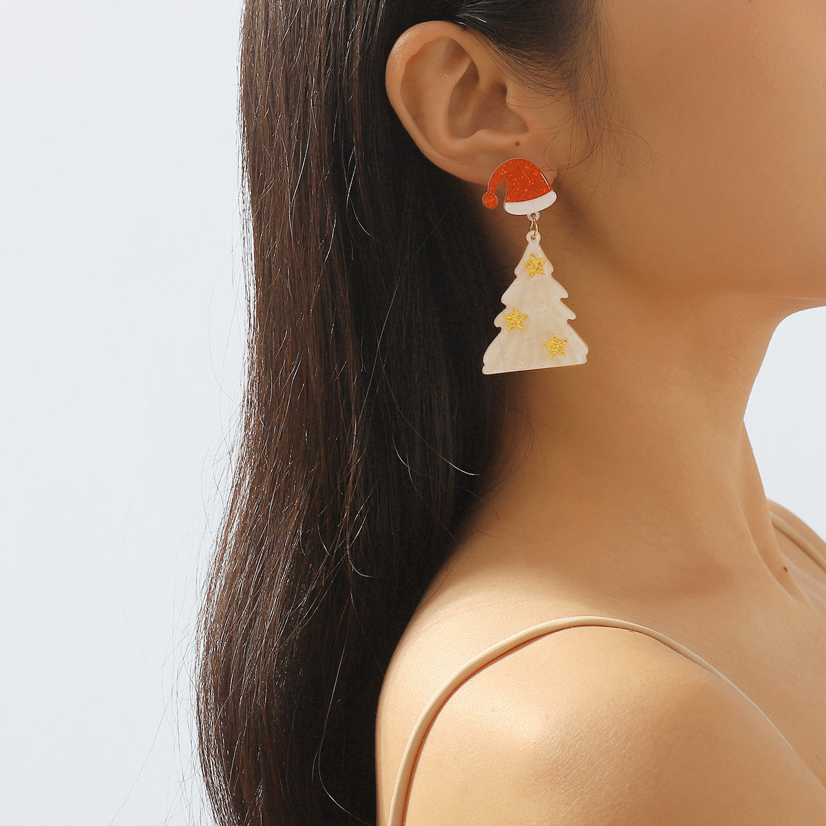 Pendientes de árbol de Navidad de acrílico dulce y atrevido para mujer con detalles hechos a mano y diseño festivo inspirado en flores