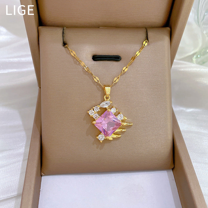 Geometric Moon Pendant Necklace for Women and Men Stainless Steel Chain with Zircon Accents Luxe Minimalist Locket Style