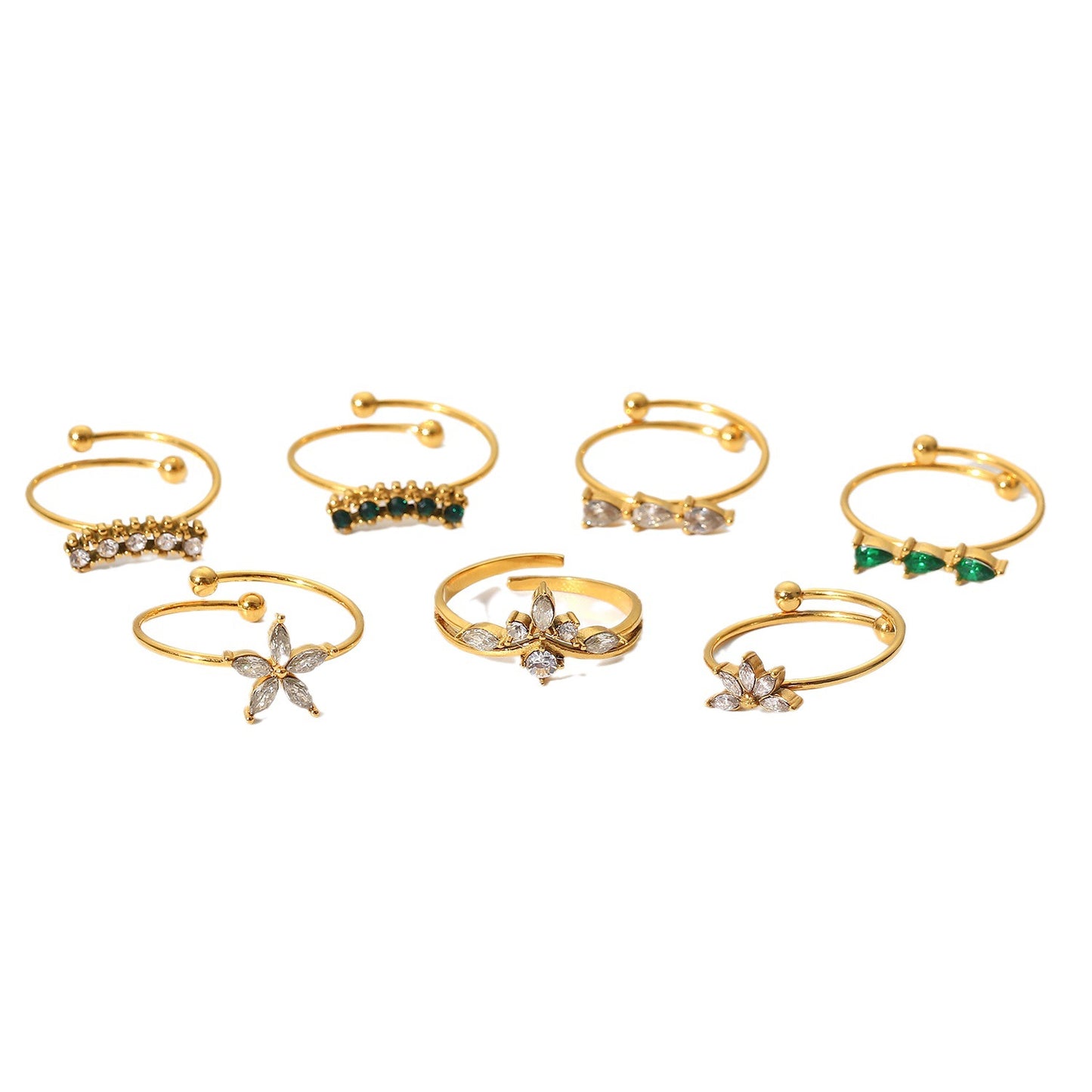 Waterproof Stainless Steel 18K Gold Plated Geometric Square Crystal Zircon Ring for Women