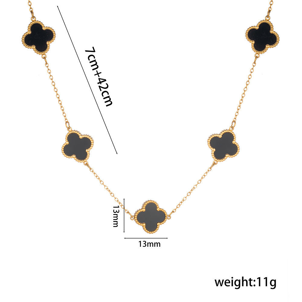 Luxury 18K Gold Plated Titanium Steel Four-Leaf Clover Double-Sided Shell Necklace for Women