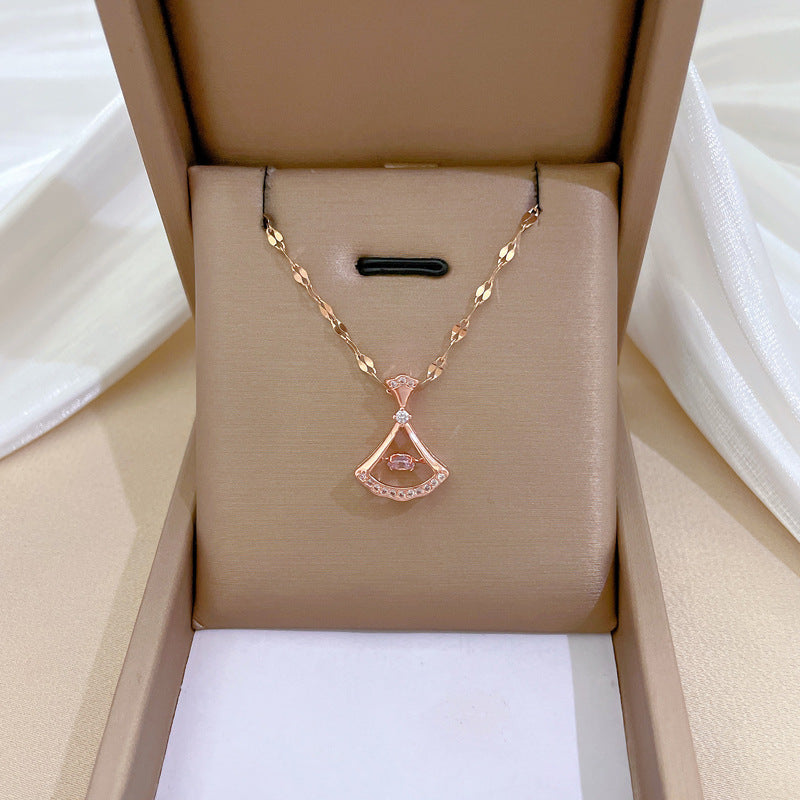 Elegante Collar con Colgante de Luna Geométrica de Lujo para Mujeres y Hombres, Cadena Delicada de Acero Inoxidable para Clavícula con Incrustaciones de Pedrería