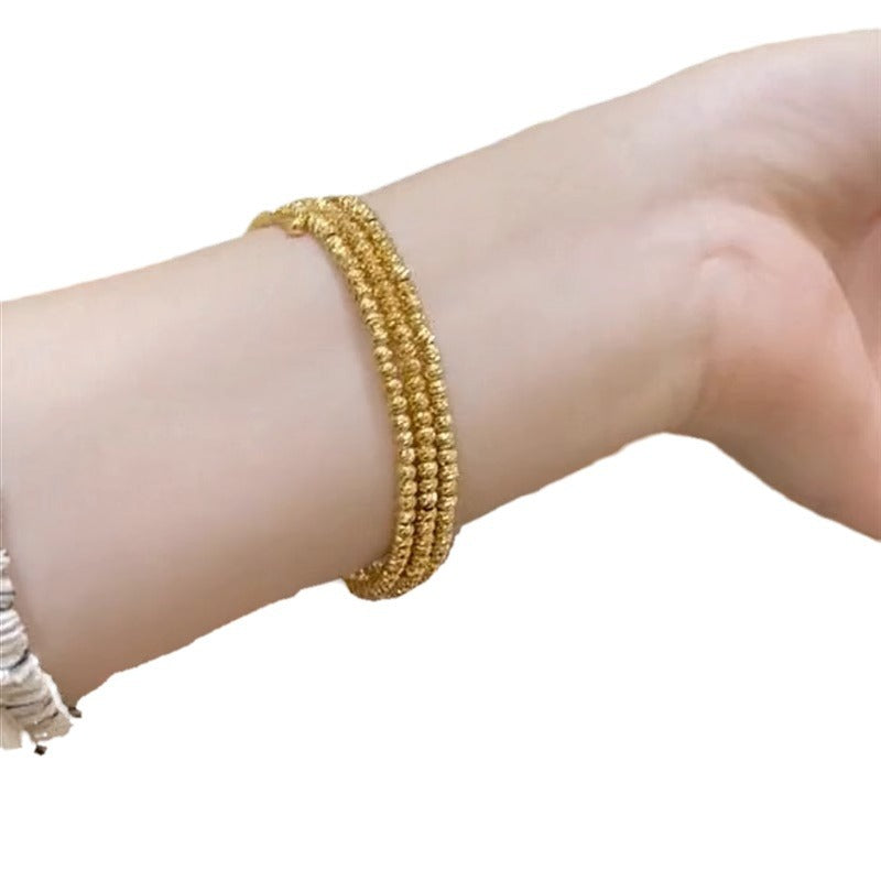 Original Design 18K Gold Plated Copper Geometric Oval Disco Ball Triple Row Bracelet for Women