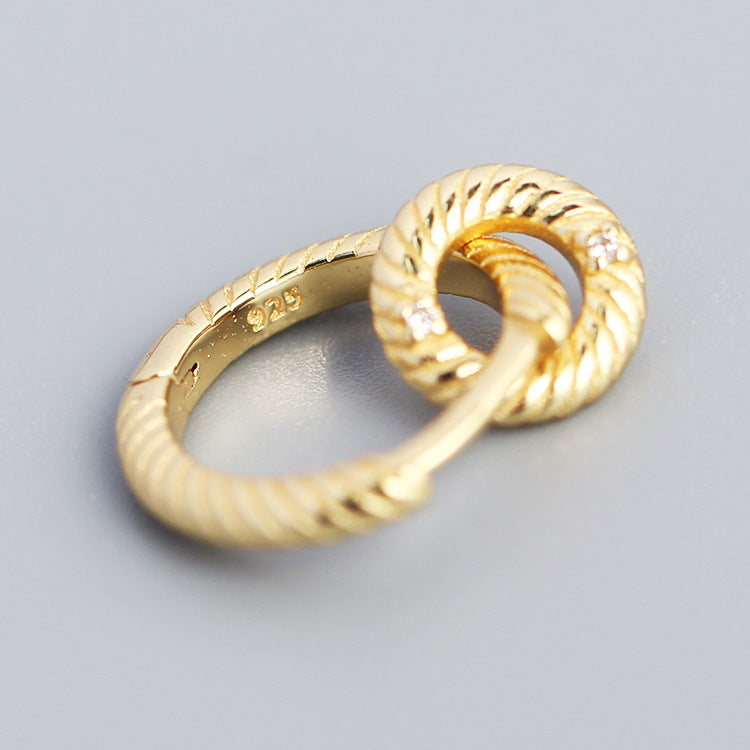Orecchini a cerchio geometrici rotondi vintage minimalisti in argento sterling 925 con zirconi cubici da donna