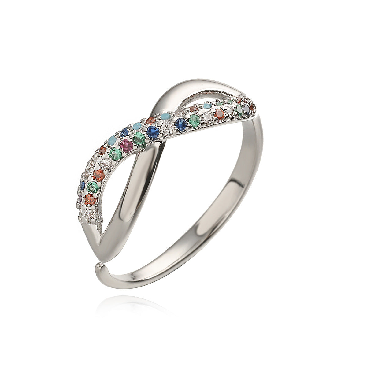 Minimalist Geometric Open Ring for Women Made of Brass with 18K Gold Plating and Multicolor Zircon Inlay