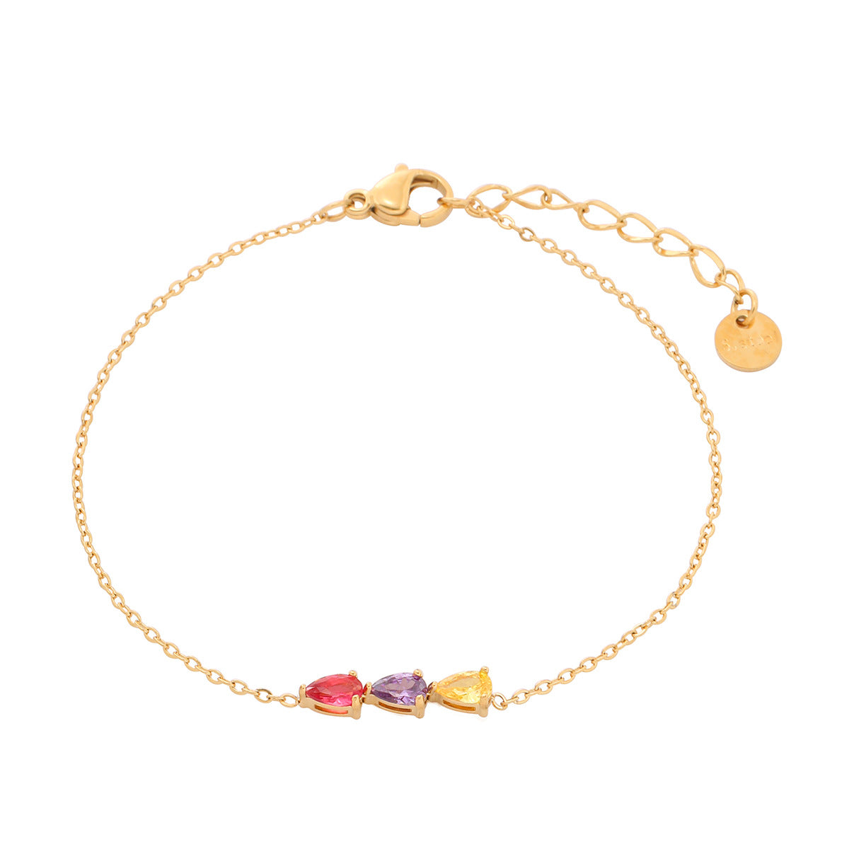 Fashionable Minimalist Geometric Titanium Steel Bracelet for Women with Zircon Water-Drop Pendants and Electroplated Finish