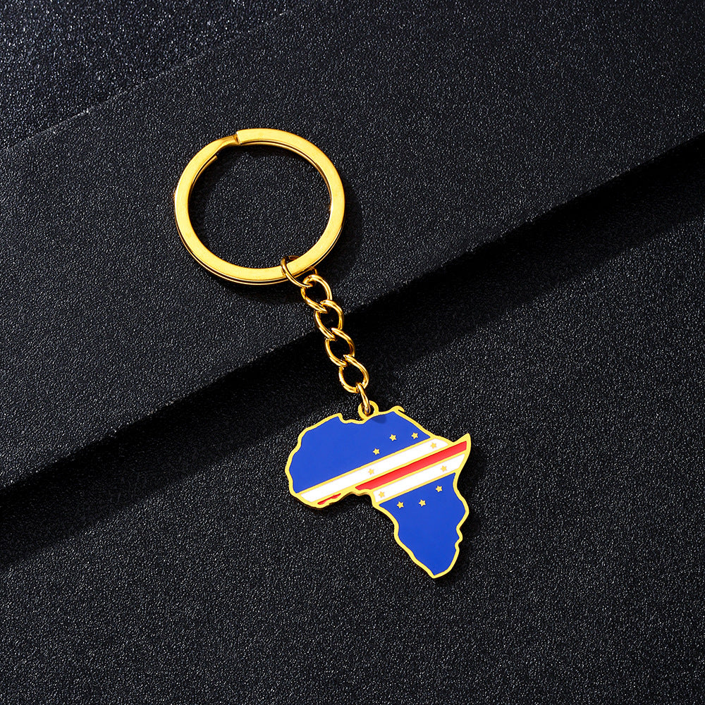 Llavero minimalista de acero inoxidable con forma del continente africano, esmaltado, para regalos y recuerdos