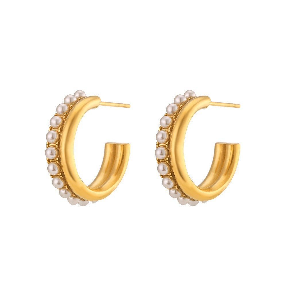 Minimalist Luxe Bamboo-Textured Stainless Steel Hoop Earrings with 18K Gold Plating for Women