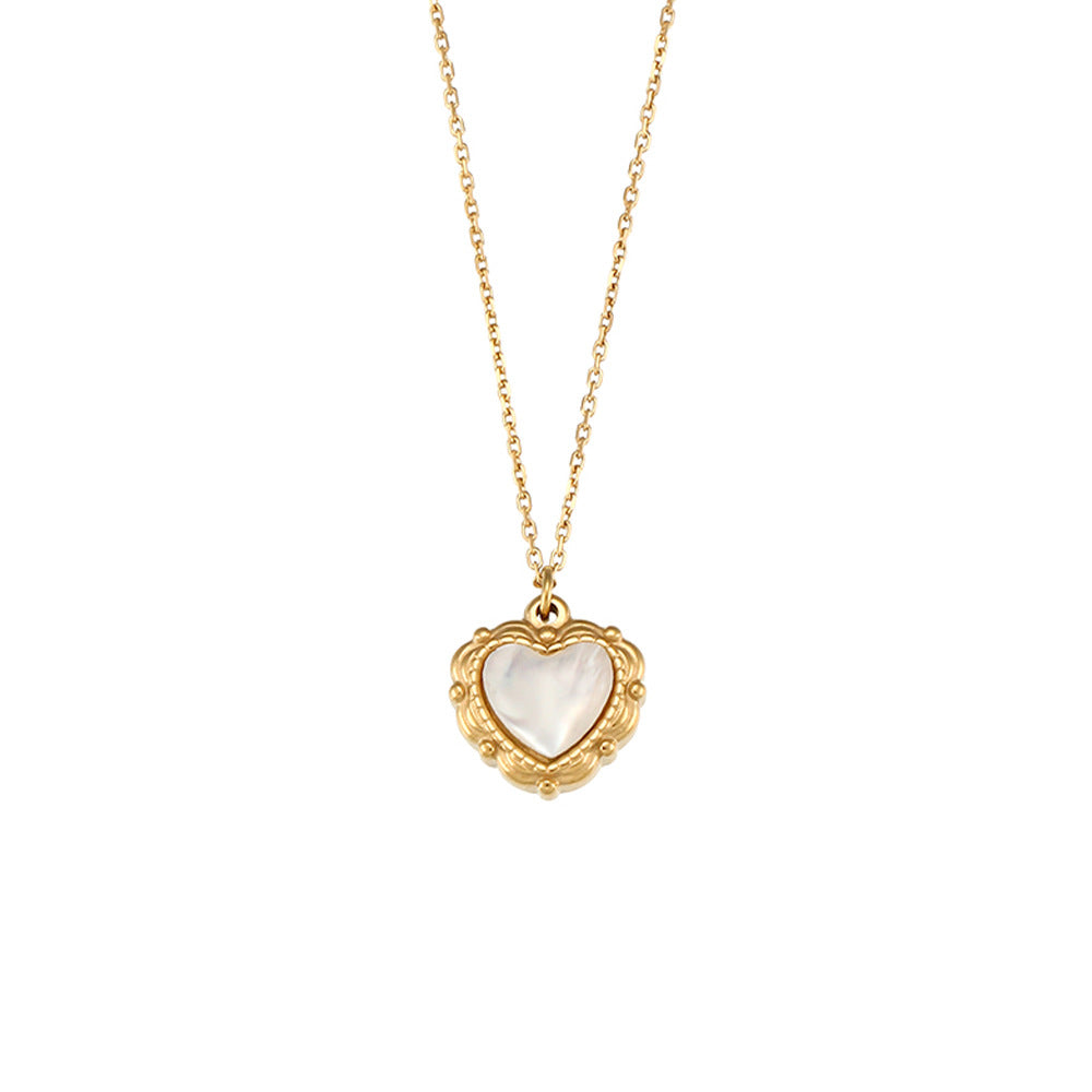 Vintage Heart-Shaped Stainless Steel Pendant Necklace with 18K Gold Plating for Women