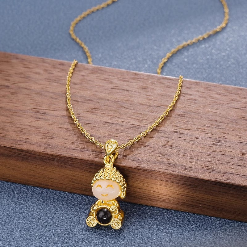 Collana con ciondolo floreale irregolare dal design originale per donna, in acciaio al titanio placcato oro vero, a doppio strato, leggera, catena per maglione