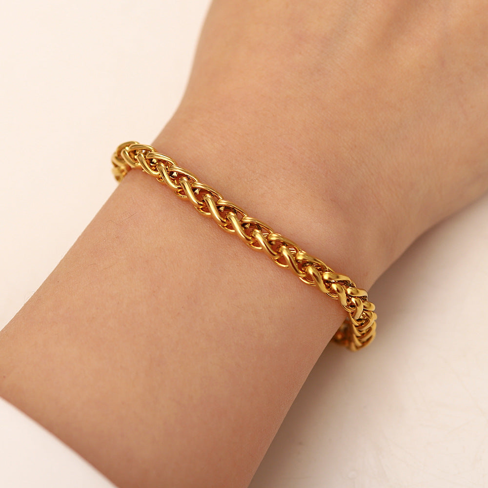 Geometric Stainless Steel Plated 18K Gold Fashion Bracelet for Women with Circular Design
