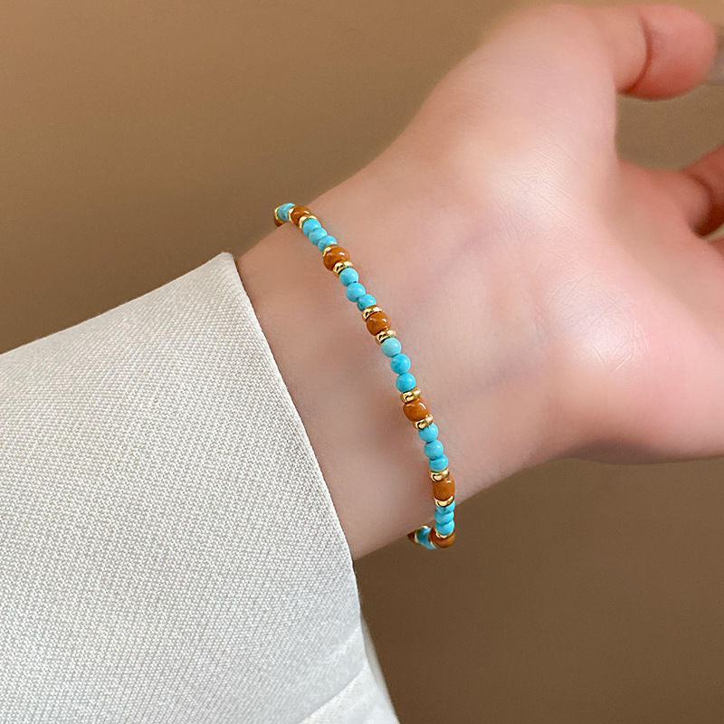 Vintage Ethnic Geometric Round Alloy Beaded Bracelet for Women