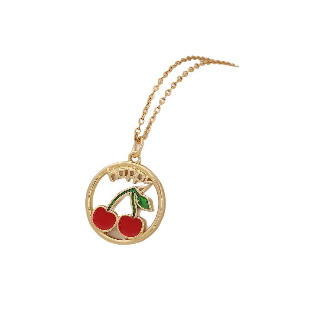 Bonito Collar Colgante de Fresa y Cereza para Mujer, Cadena en O de Acero Inoxidable con Acabado Esmaltado, Collar con Medallón en Forma de Fruta