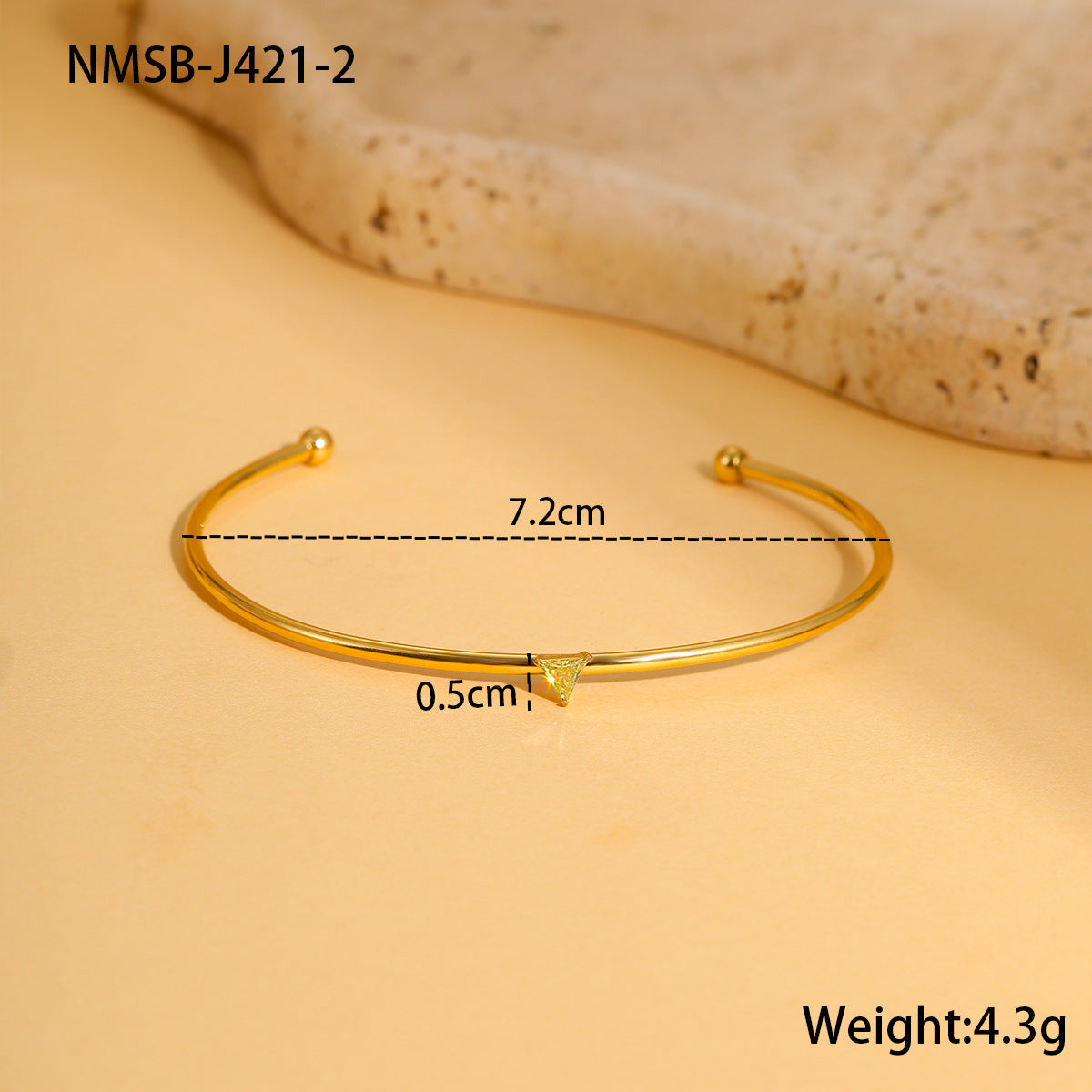 Bracciale minimalista geometrico in acciaio inossidabile con placcatura in oro e intarsio di zirconi colorati come pietra portafortuna