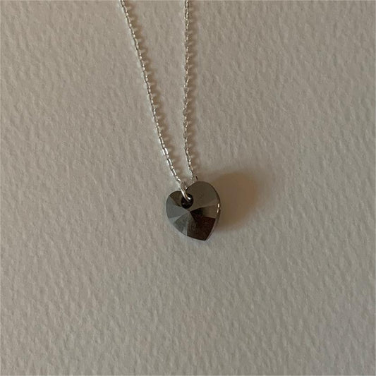 Minimalist Heart-Shaped 925 Sterling Silver Necklace with Austrian Crystal Inlay and Gold Plating on Box Chain