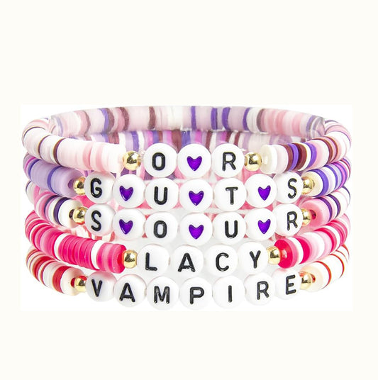Purple Resin Letter Charm Bar Bracelet Set Unisex
