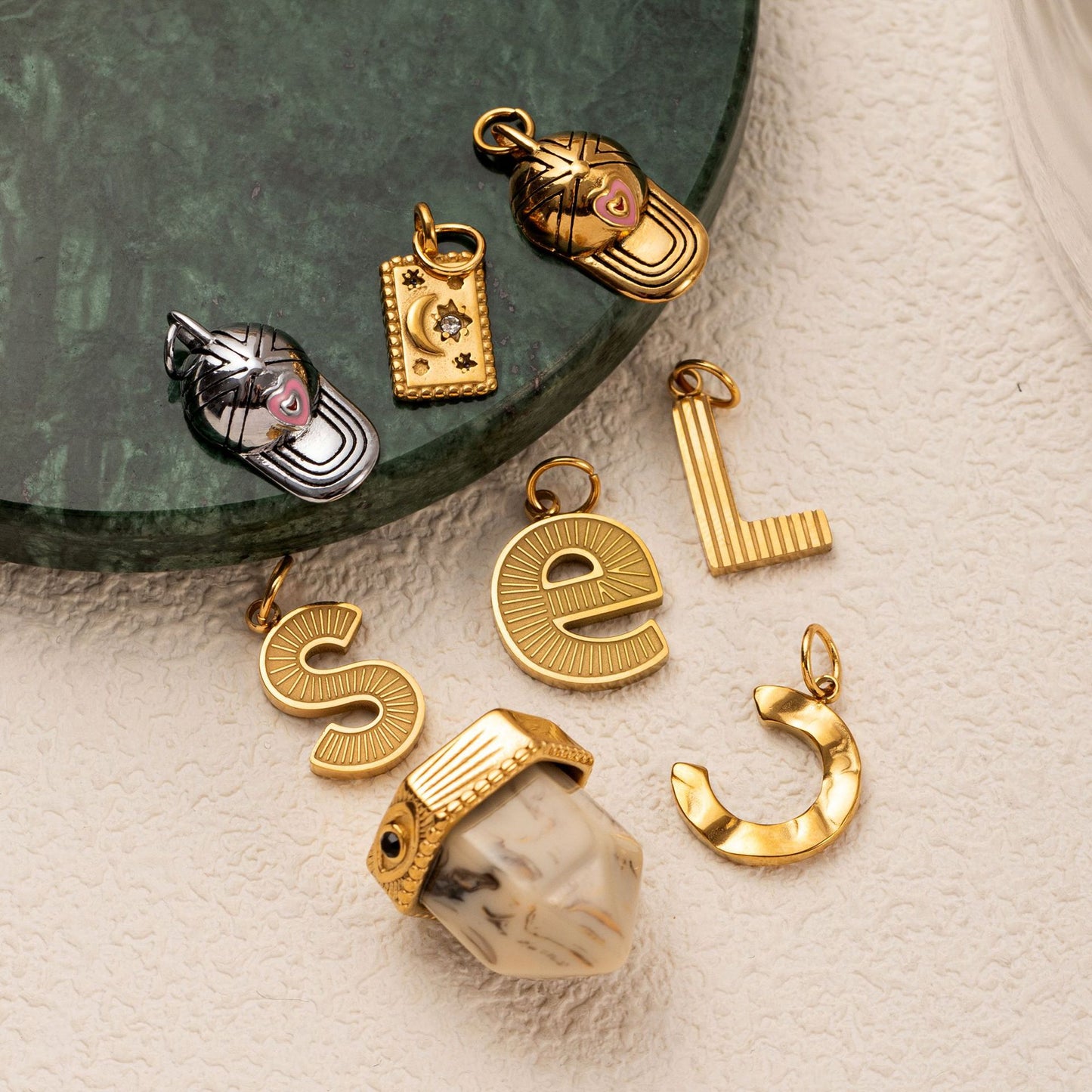 Vintage 18K Gold Plated Letter Stainless Steel Charm Bar Necklace