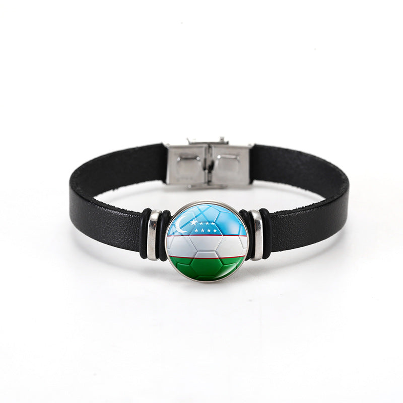 Unisex Geometric Round Leather Bracelet with Snap Button