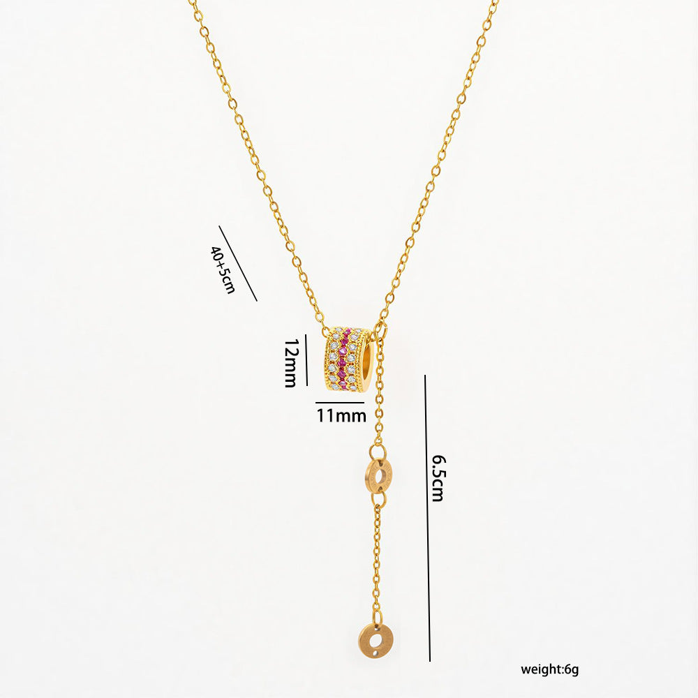 Light Luxury Minimalist Geometric Letter Circular 18K Gold Plated Titanium Steel Necklace for Women