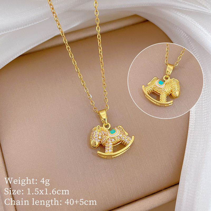 Sweet Geometric Moon Rhinestone Plated Titanium Steel Necklace with Brass Pendant for Unisex