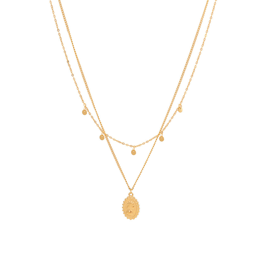 Collana con Pendente Personalizzata a Forma di Moneta da Donna in Acciaio Inossidabile con Finitura Placcata