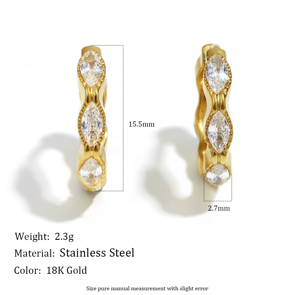 Aretes de mujer de acero inoxidable chapado en oro de 18 quilates con circonita de marquesa mini geométrica minimalista