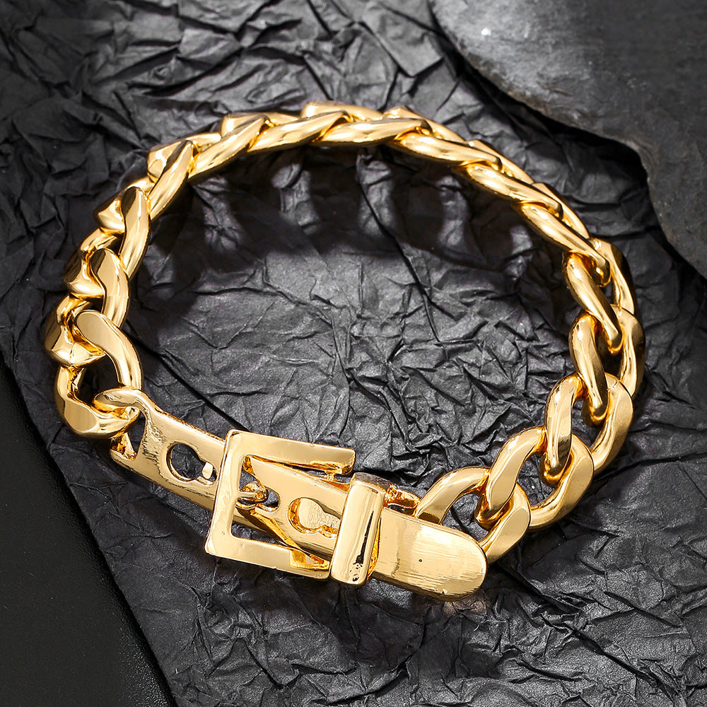Hip-hop Geometric Round Curb Chain Bracelet for Unisex