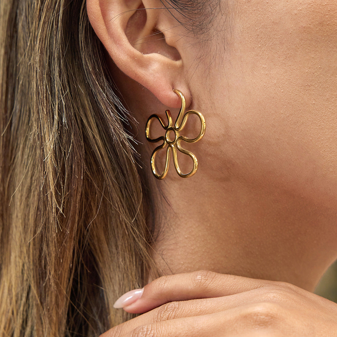 Orecchini a perno da donna minimalisti di lusso in acciaio inossidabile con placcatura, motivo floreale geometrico