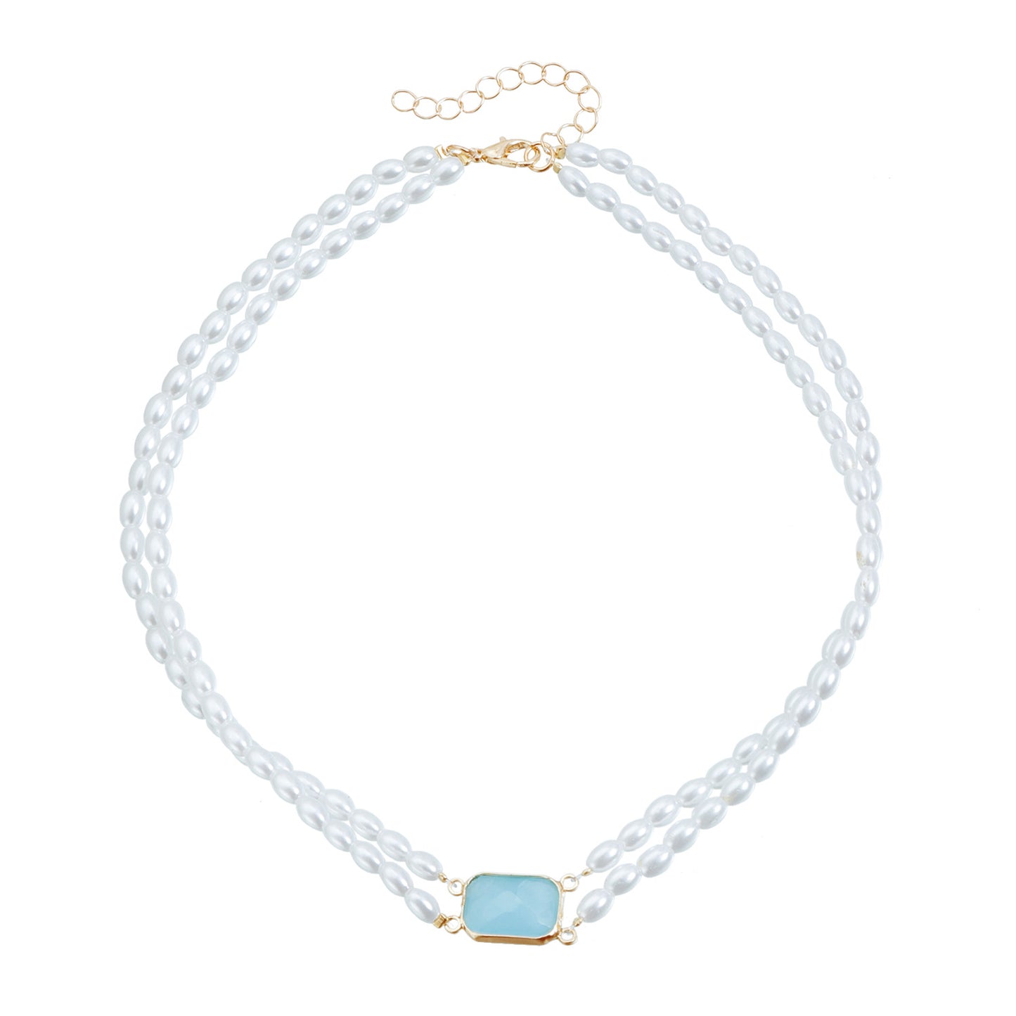 Fashion Double Layer Square Geometric Alloy Necklace with Rhinestone and Imitation Pearl for Women