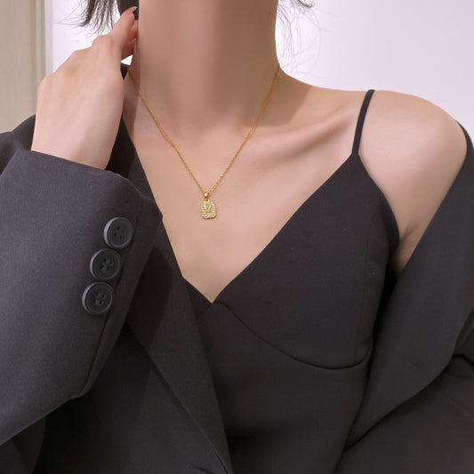 Minimalist M-Shaped Clavicle Necklace in Titanium Steel with Plated Finish for Women
