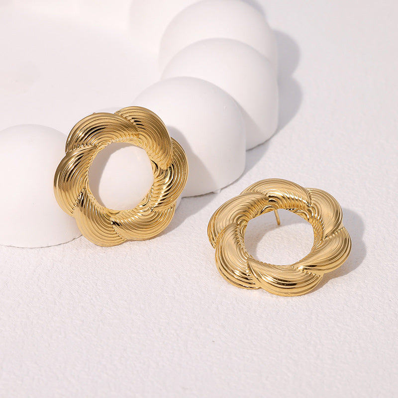 Minimalist 18K Gold Plated Stainless Steel Geometric Twist Pattern Earrings for Women