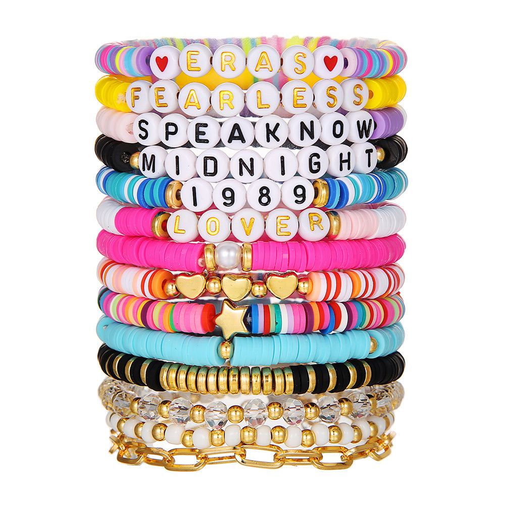 Bohemian Geometric Round Acrylic Beaded Bracelet Set