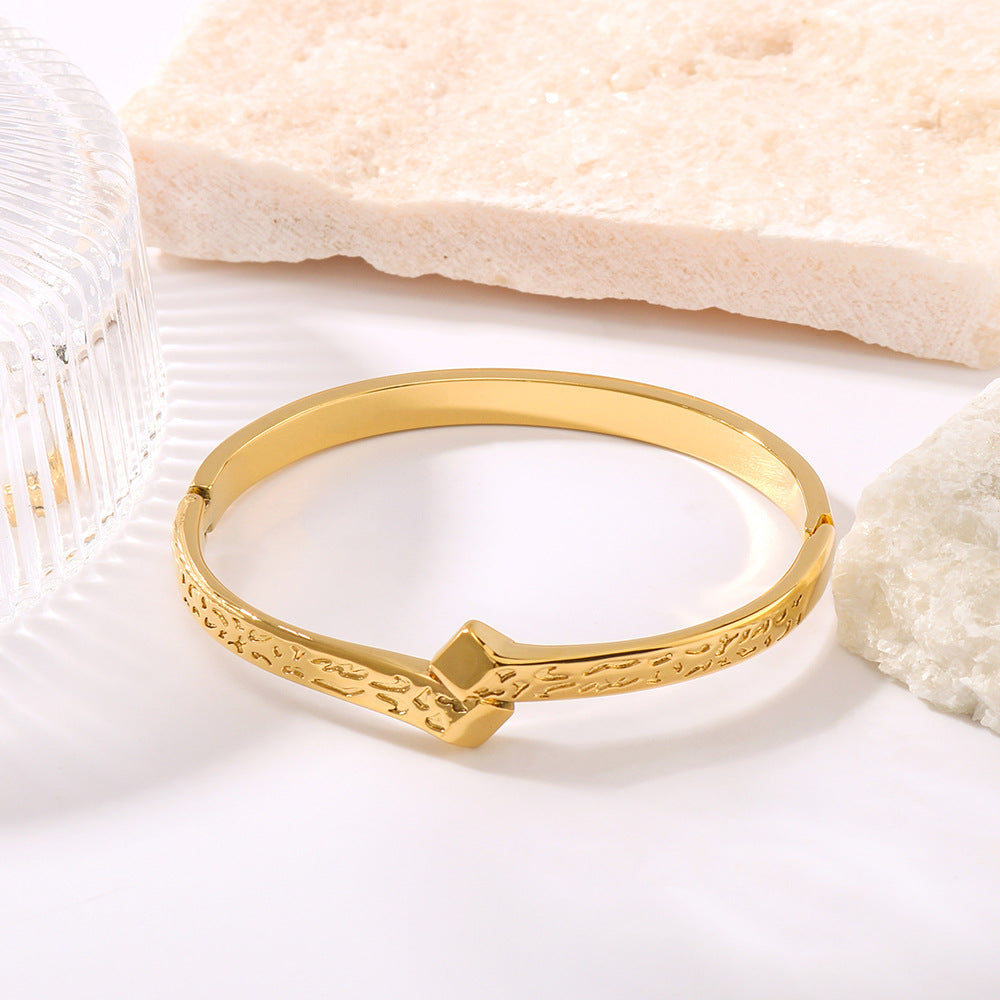 Geometric Rock Texture Stainless Steel Bracelet with Titanium Steel Lock Clasp for Women