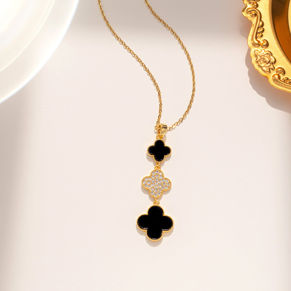 Collana Minimalista con Ciondolo a Cuore, Fiocchi e Strass in Acciaio al Titanio Placcato su Catena a O