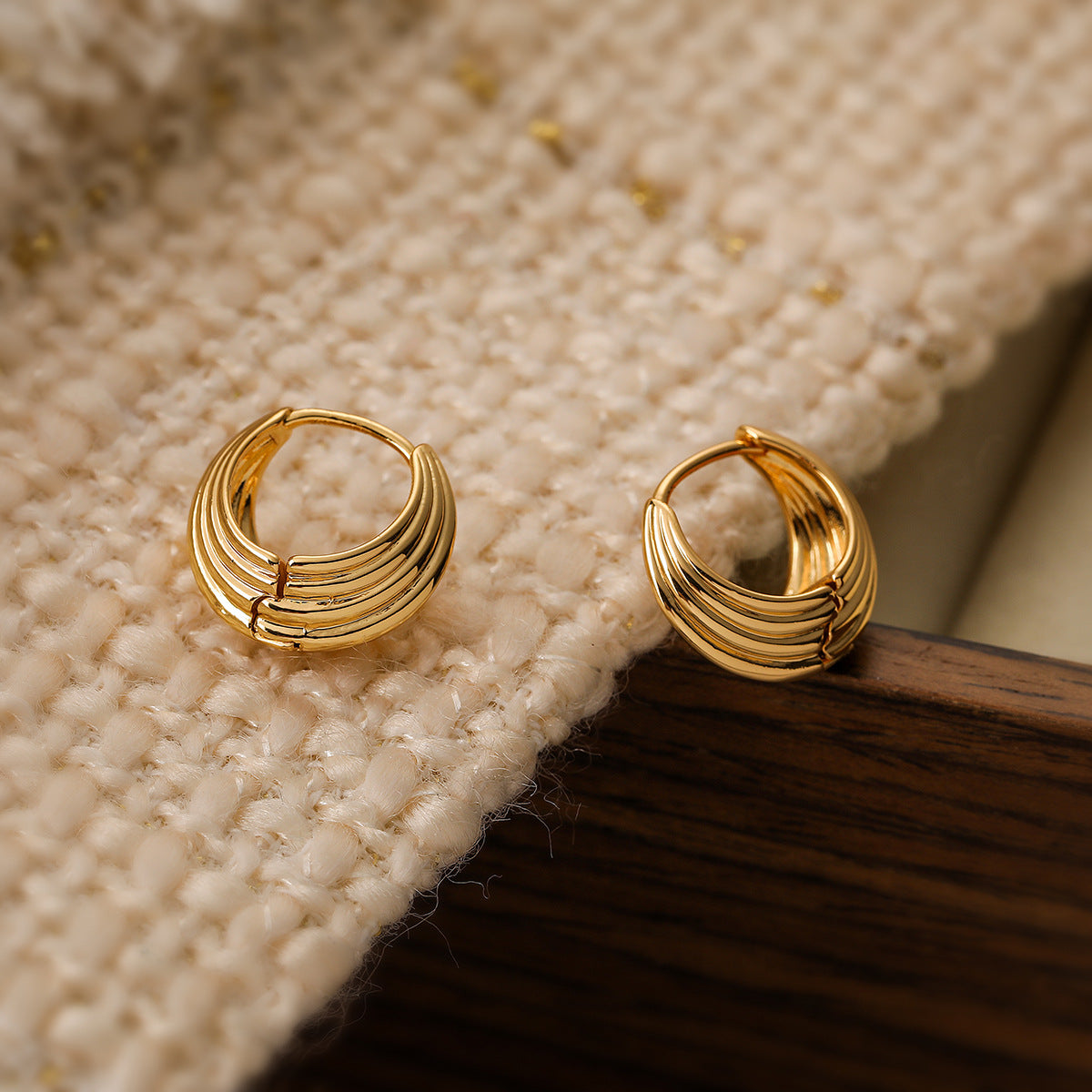 Minimalist Geometric Copper Earrings with Gold Plating for Women, Vintage-Inspired Fashion Studs