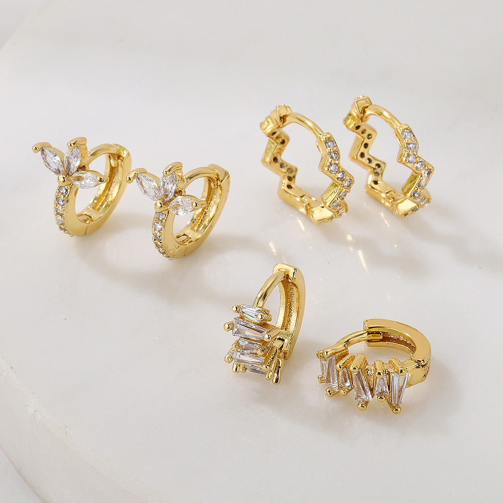 Geometric Copper Hoop Earrings with 18K Gold Plating and Zircon Accents for Women