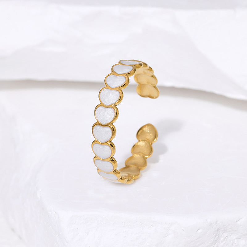 Minimalist Heart-Shaped Titanium Steel Ring with Gold Plating for Women, Fashionable and Versatile Adjustable Band