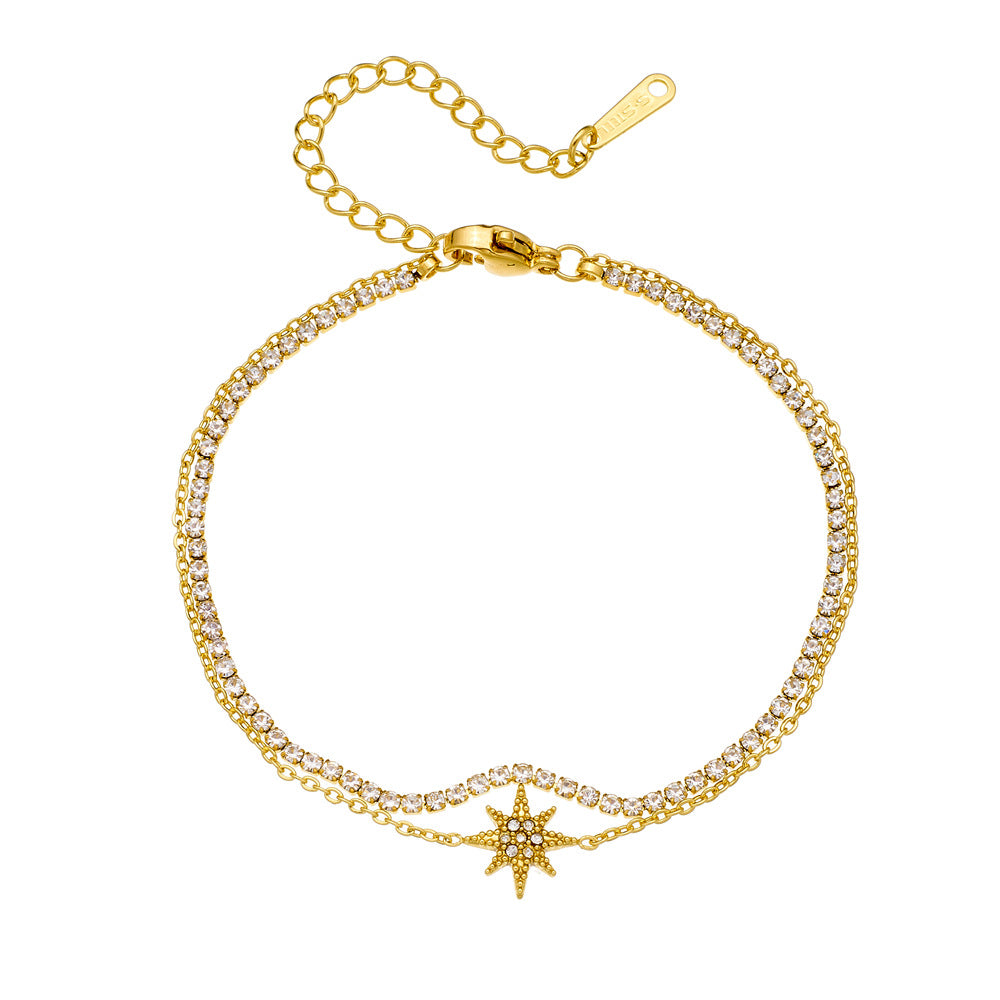 Minimalist Sweet Rhinestone Inlaid Star Heart Stainless Steel Double Layer Bracelet