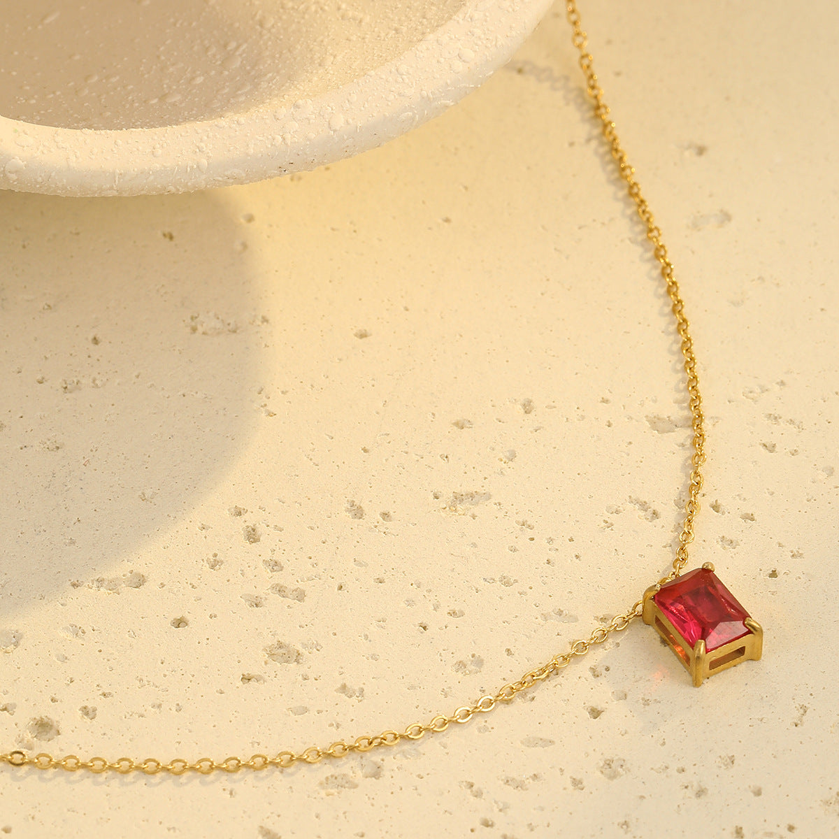 Minimalist Square Zirconia Pendant Necklace in Stainless Steel with Plated Finish for Women