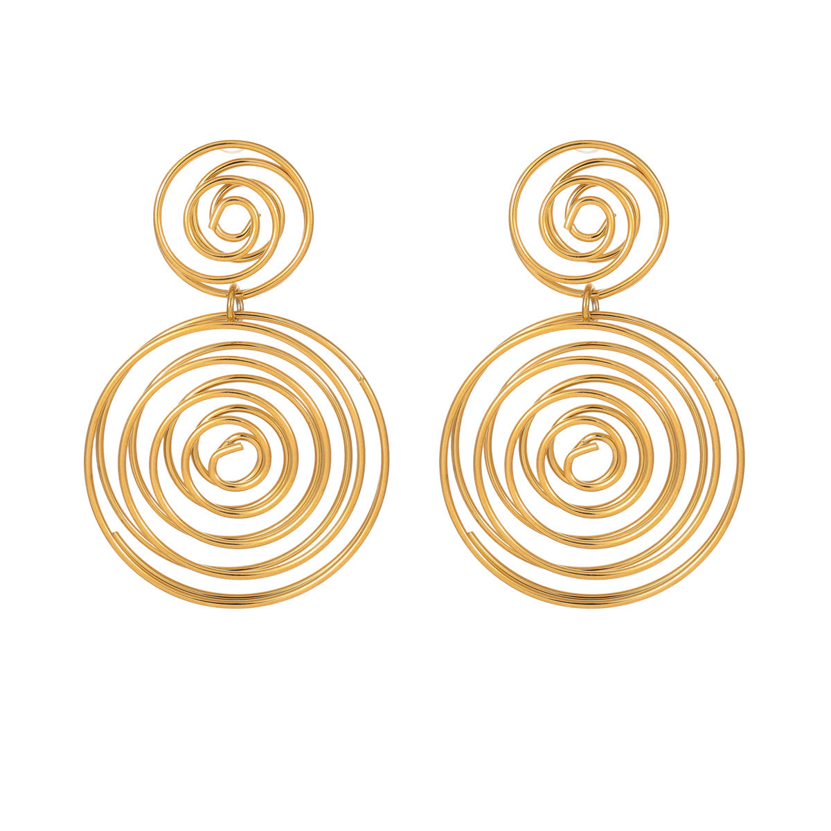 Aretes de aro de acero inoxidable con diseño geométrico y acabado chapado para mujer